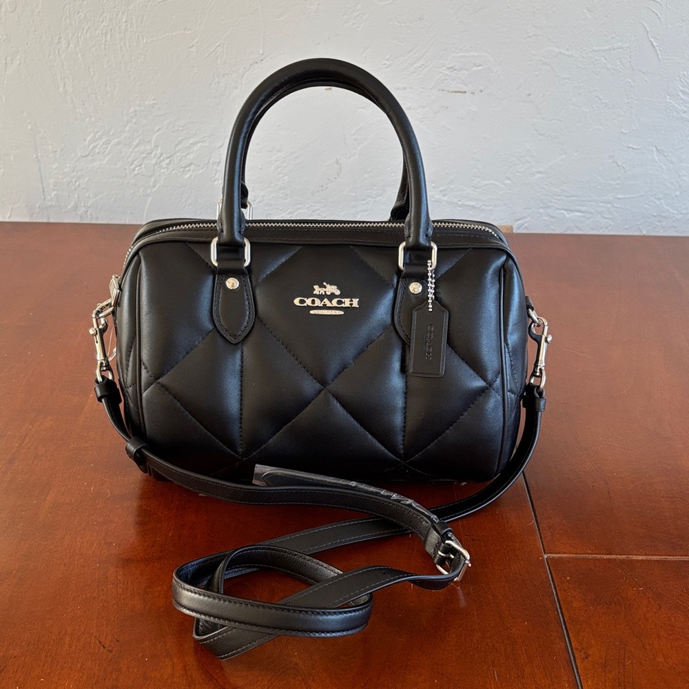 Authentic Coach Rowan Black Puffy Diamond Quilted Satchel Bag.  NWT